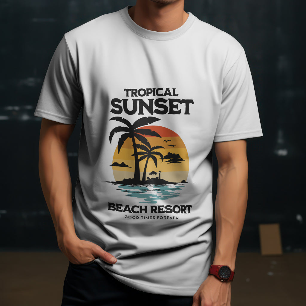 Tropical Sunset Beach Printed T Shirt